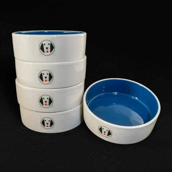 Comedero cerámica blanco y azul 18 cm.