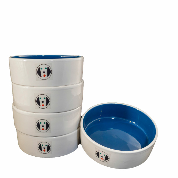 Comedero cerámica blanco y azul Mascotas